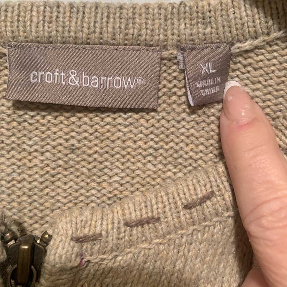 Croft & Barrow Embroidered Cardinal Winter Zip Cardigan Silk Blend Patchwork XL - Picture 3 of 16